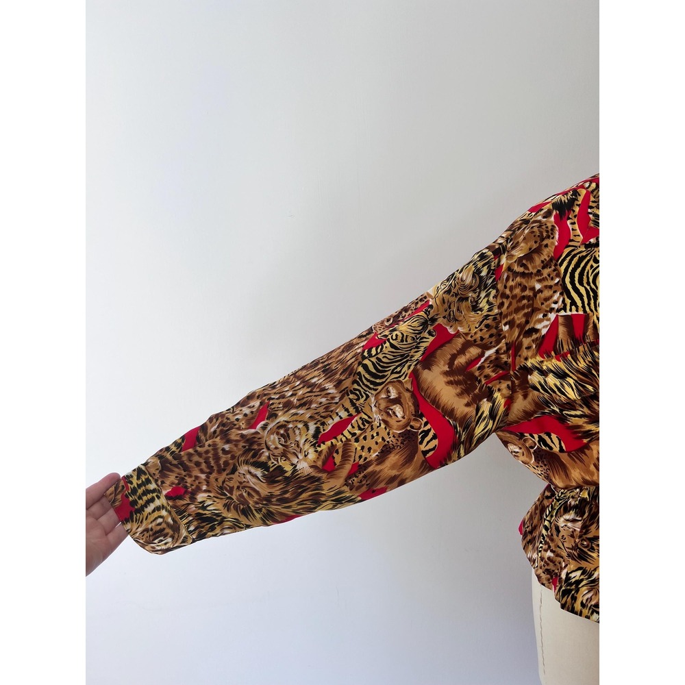 Vintage 90s Animal Print Jacket Silk Tiger Funky Streetwear Mob Wife Small - Picture 6 of 10
